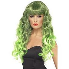 siren-wig/green/black/long/curly/bag