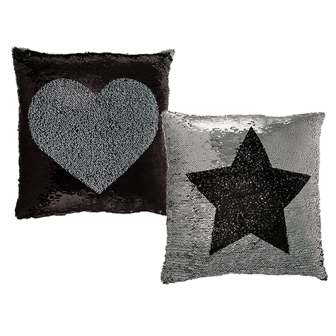 silver/black coloured sequin cushion/ star  heart