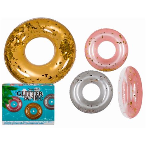 inflatable swim ring/ glitter/ d ca 90 cm/ 3 col