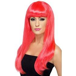 babelicious wig neon pink/ long/ straight w/fringe