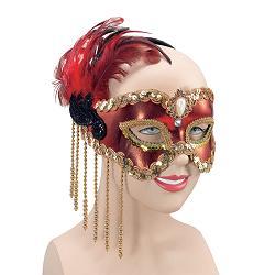 red satin mask  feathers