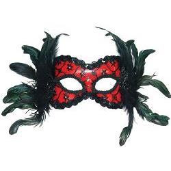 red/black mask + feathers on hband
