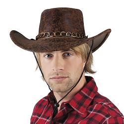cowboy hatt/ slitt brun m/lenke one size