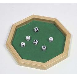 dice plate25/7 x 25/7 cm/ wood/ octagonal/ with 5 