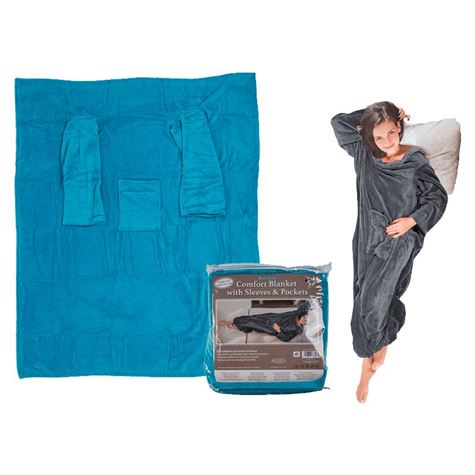 blue comfort blanket with sleeves  pockets/ 100 