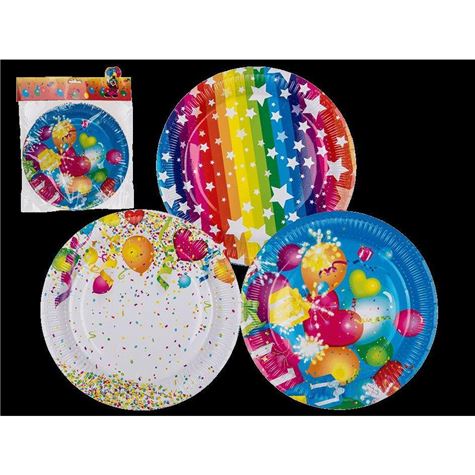 party paper plate/ ca 23 cm/ 3 ass/ 8 pcs in po