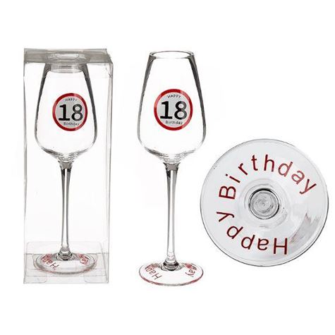 champagne glass/ happy birthday 18/ ca 23 cm/