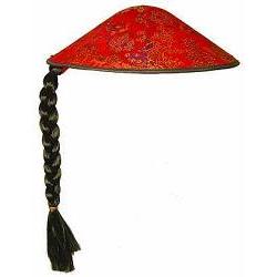 rod kinesisk hatt m/flette one size