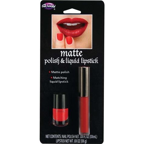 matte red lipstick  nail polish