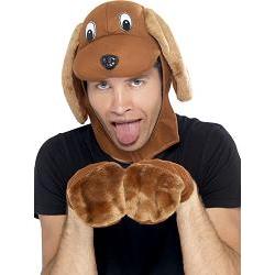 dog hood with ears and gloves/ brown