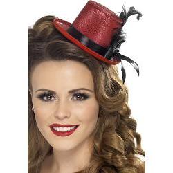 mini tophat/ red w/black ribbonfeather