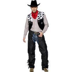 cowboy black leather/chaps/w/coat/belt/ bandana