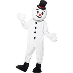 snowman mascot costume with bodysuit feet covers a
