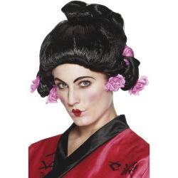 geisha girl wig/black/pink flowers