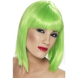 glam short blunt wig w/fringe/green