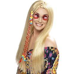 hippie party wig/lng blond w/beads/adult
