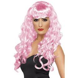 siren wig/pink/long curly/bag
