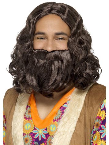 hippie/jesus wig  beard set brown