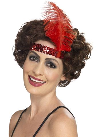 flapper headband red with feather