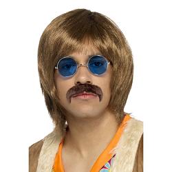 hippie sett/ brun parykk/ bart og briller