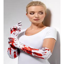 blood splatter gloves white  red long