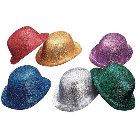glitter bowler hat 6 colors ass