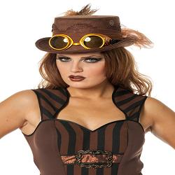 steampunk hatt med briller/ brun