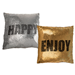 silver/gold coloured sequin cushion/ enjoy  happy 0